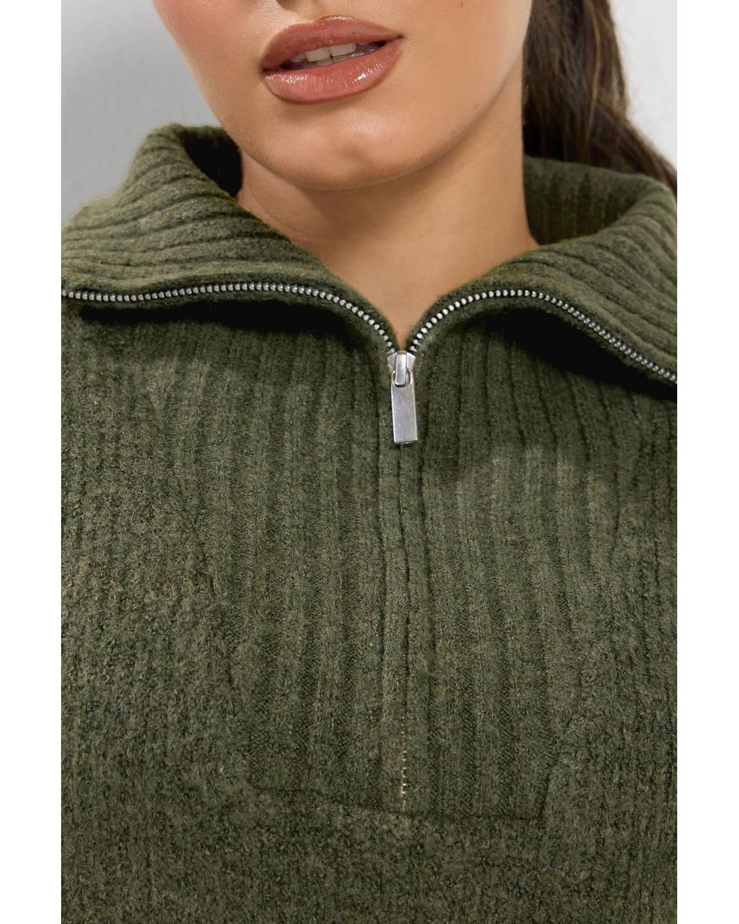 Yours Green Zip Neck Knitted Jumper