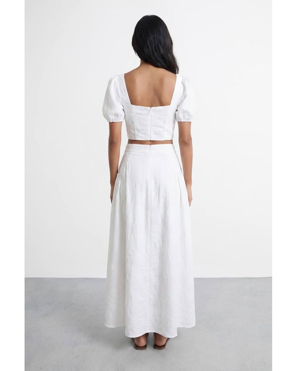 Warehouse White High Waist Embroidered Cotton Skirt With Pockets