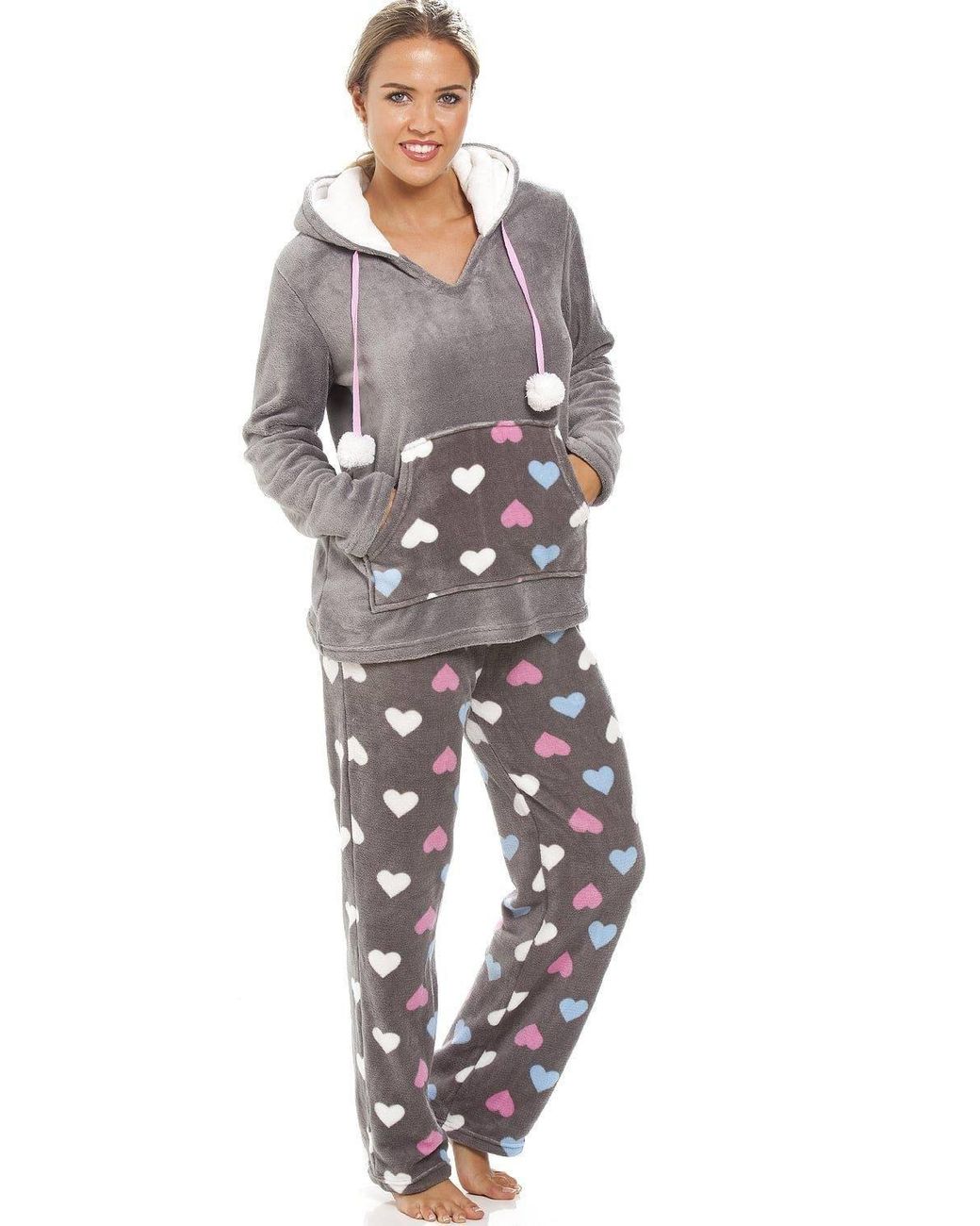 CAMILLE Blue Multicoloured Heart Print Supersoft Pyjama Set