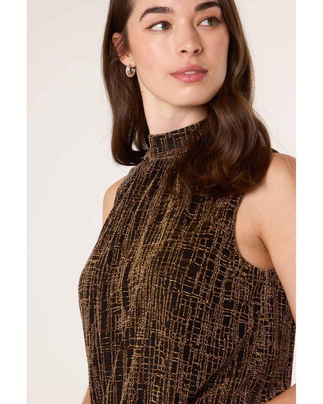 Blue Vanilla Black Sleeveless Belted Turtleneck Blouse
