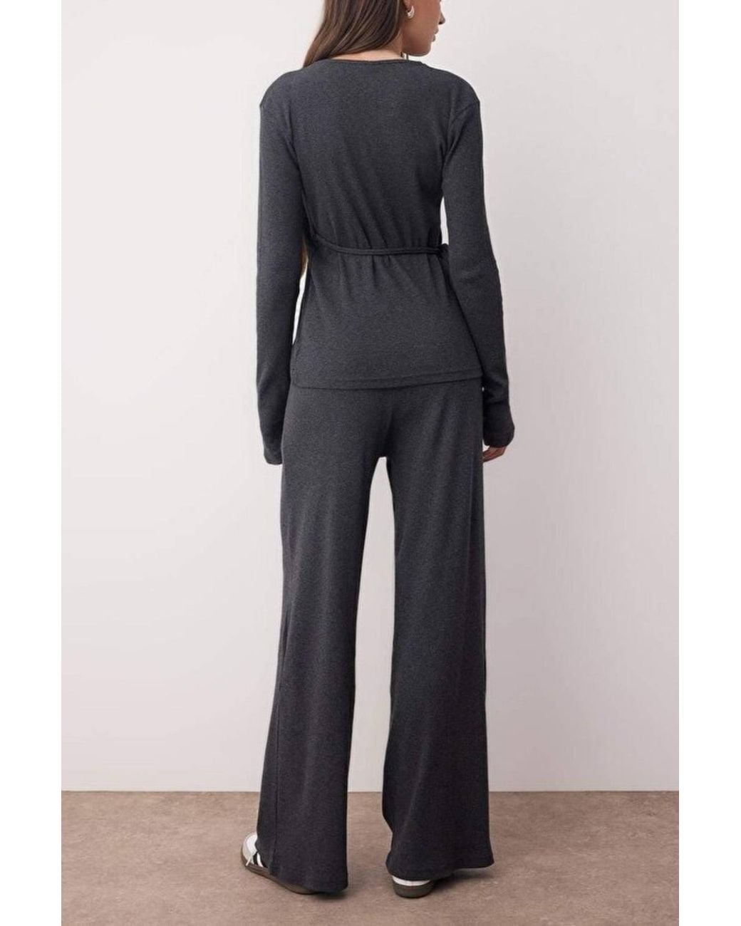 WOVCOR Blue 2-Piece Set Wrap Cotton Co-Ord & Wide Leg Pants