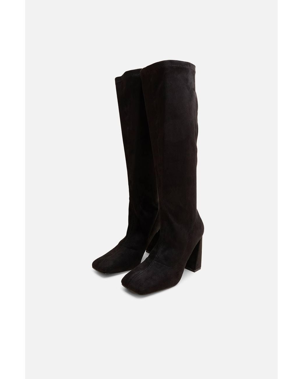 Public Desire Black Audrina Suede Wide Fit Block Heel Knee High Sock Boots