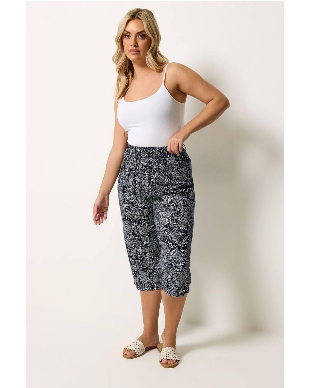Yours Gray Geometric Cool Cotton Cropped Trousers