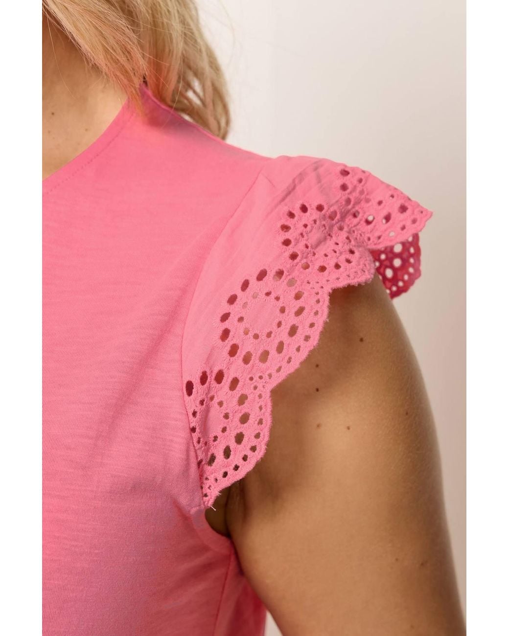 Yours Pink Broderie Anglaise Frill Vest Top
