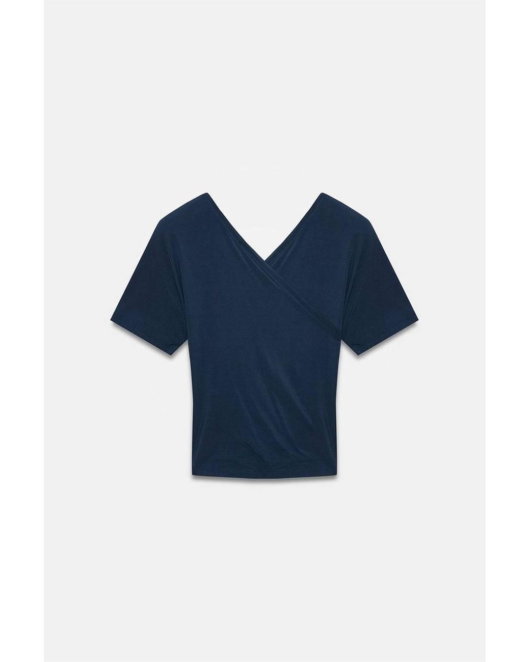 Dilvin Blue Slim Fit V-Neck Jersey Blouse