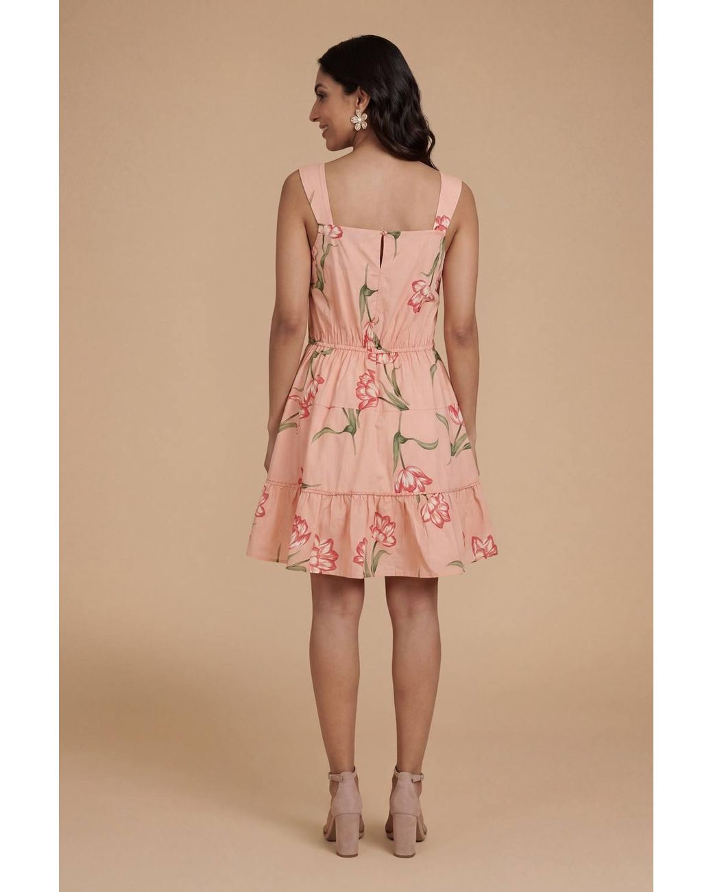 Dorothy Perkins Natural Petite Lace Trim Tiered Printed Mini Dress
