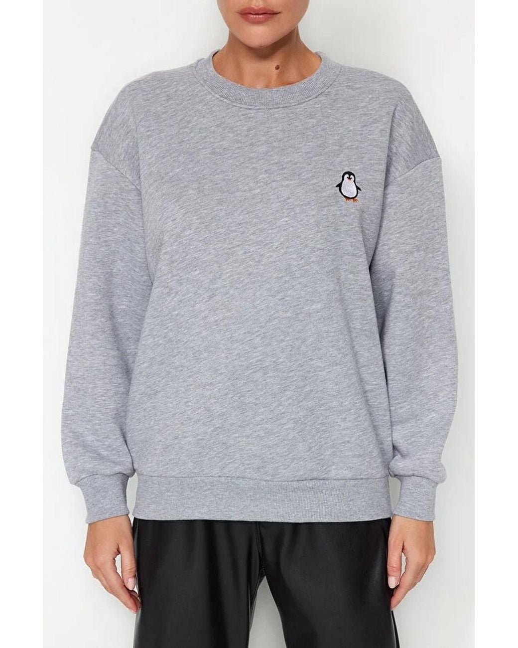 WOVCOR Gray Embroidered Animal Fleece Sweatshirt