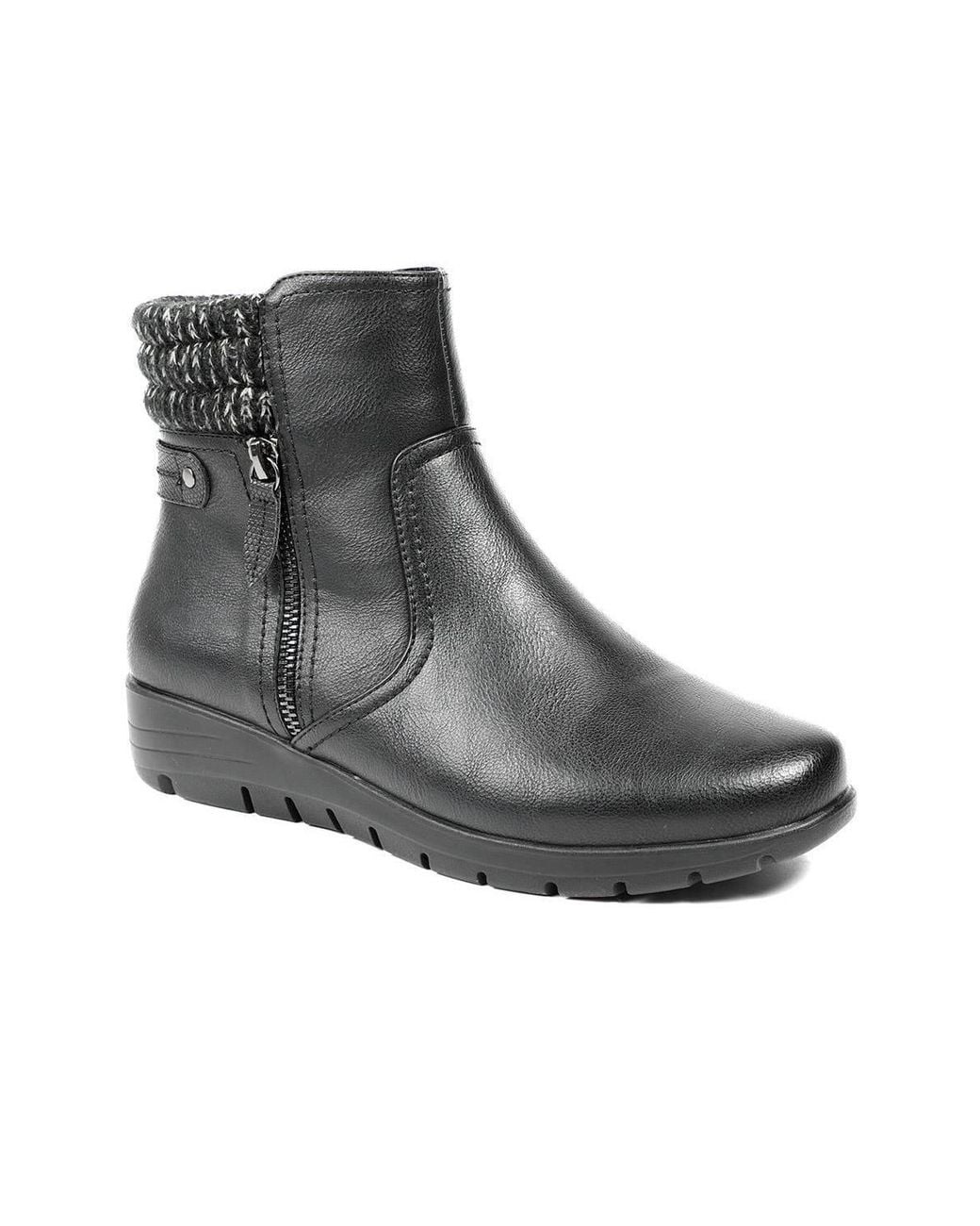 Pavers Black Smart Knitted Cuff Wedged Ankle Boots