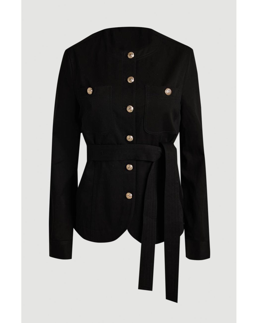 Karen Millen Black Cotton Utility Button Detail Tie Waist Shirt