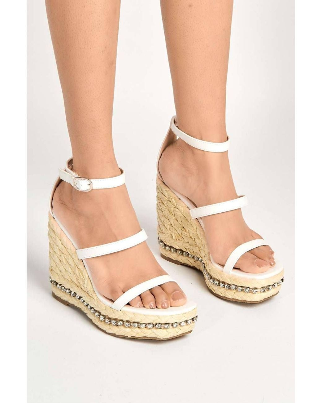 Miss Diva Natural Michelle Espadrille Ankle Strap Stud Sole Sandal Wedge