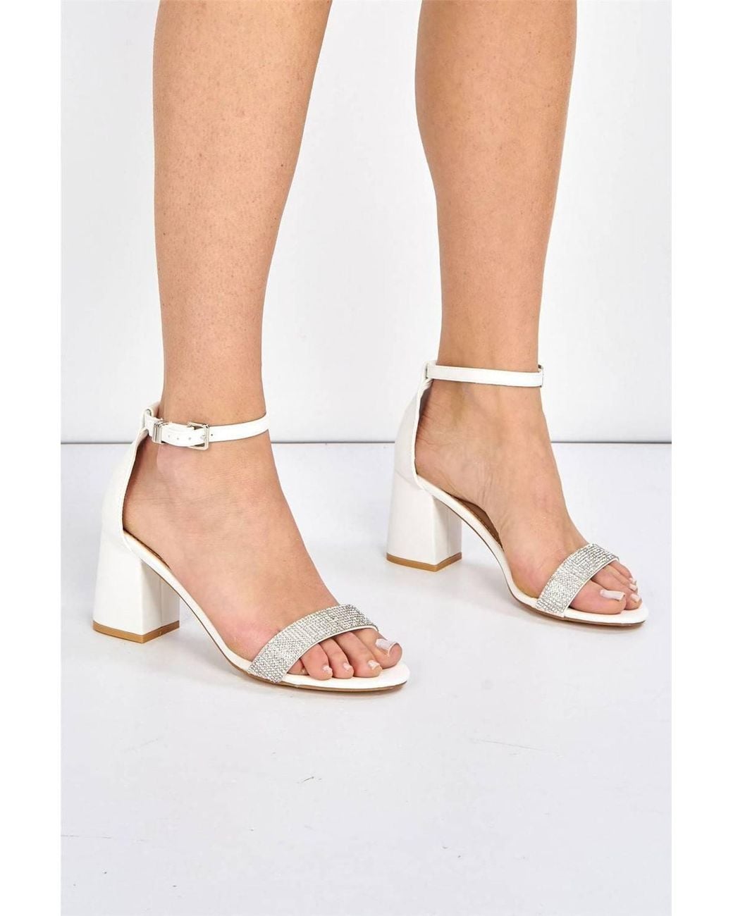 Miss Diva White Asti Block Heel Ankle Strap Pu Sandals