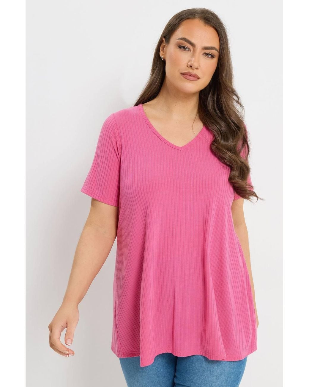 Yours Pink Ribbed Swing V-Neck T-Shirt