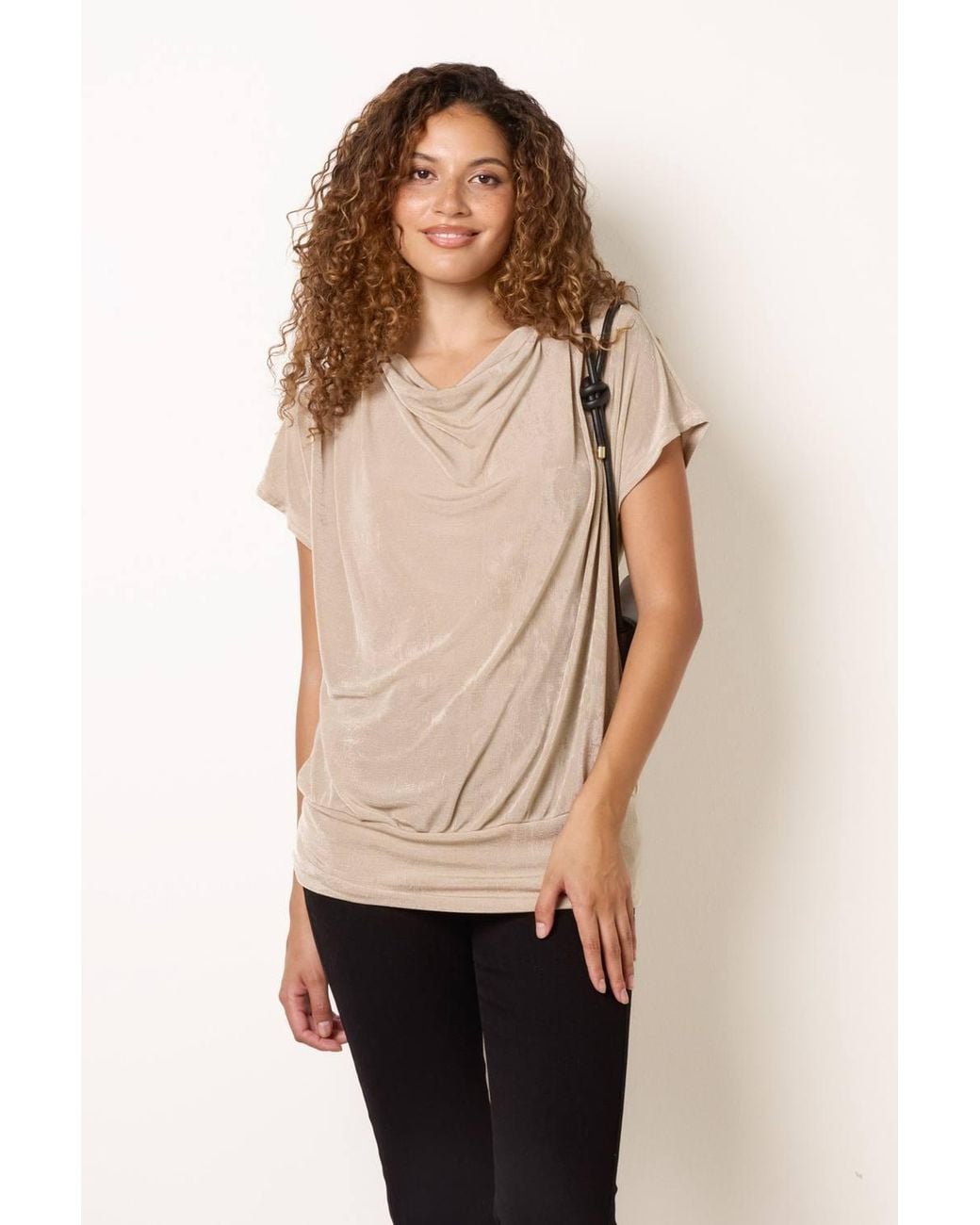 Blue Vanilla Natural Short Sleeve Cowl Neck Top