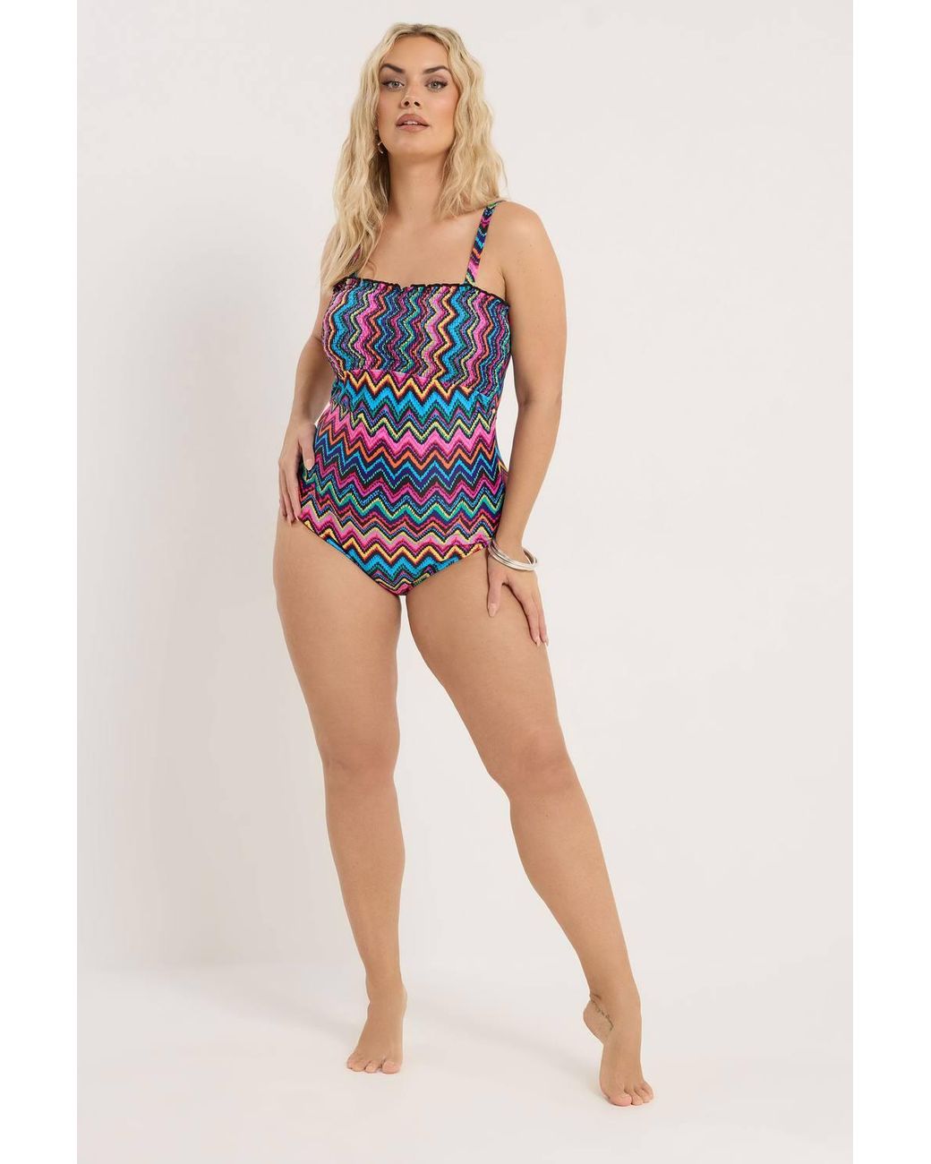 Yours Blue Chevron Shirred Bandeau Swimsuit