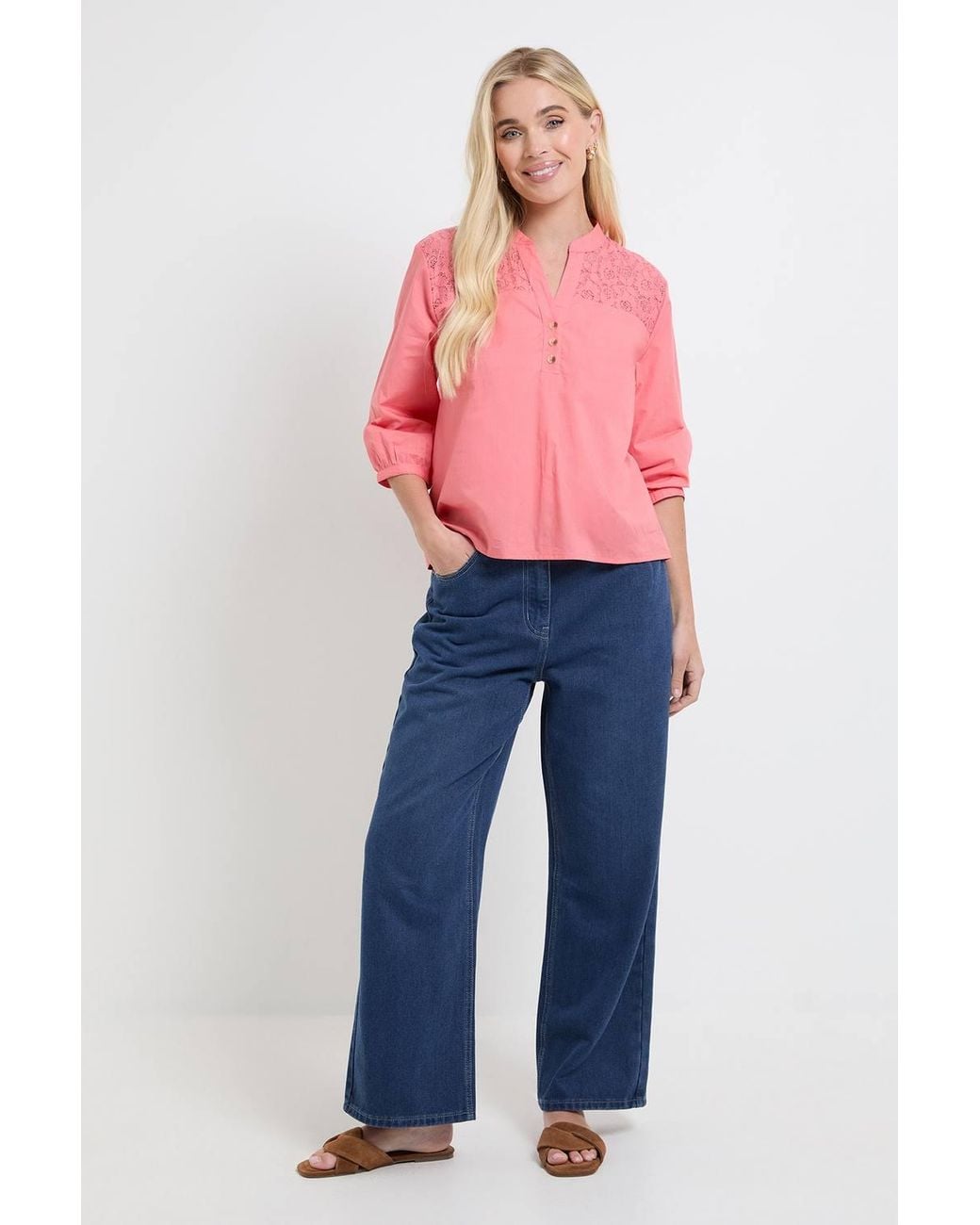 Wallis Pink Petite Cotton Lace Detail Shirt