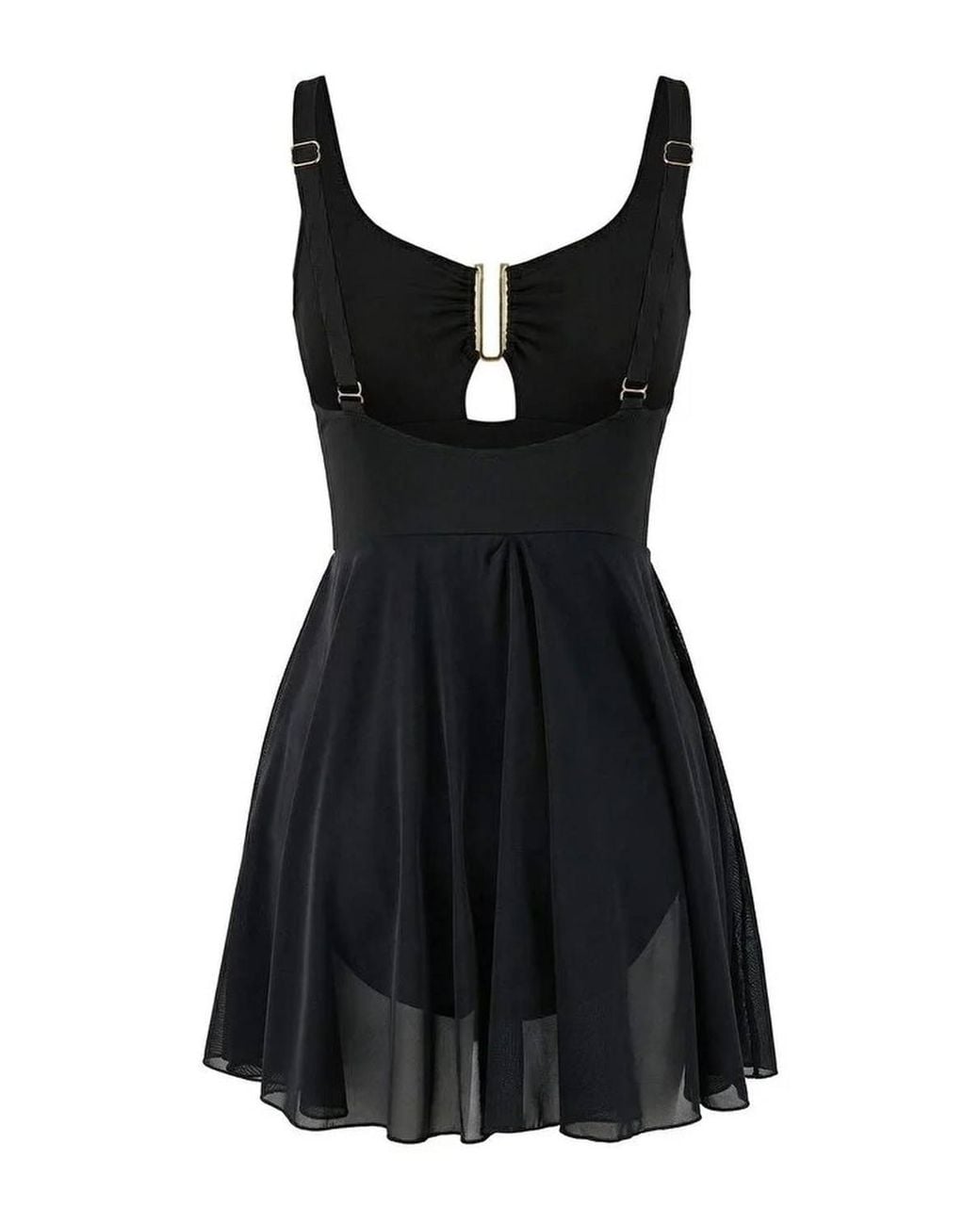 WOVCOR Black Hardware Detail Cut Out Mesh Panel Swimsuit