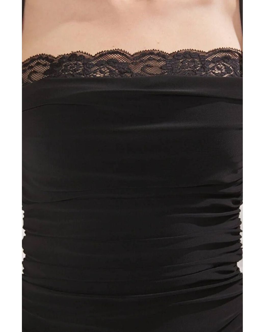 WOVCOR Black Lace Trim Ruched Strappy Blouse Top