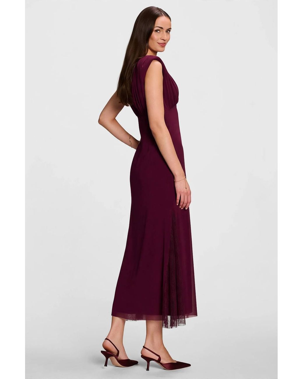 Jolie Moi Red Lace Insert Mesh Maxi Dress