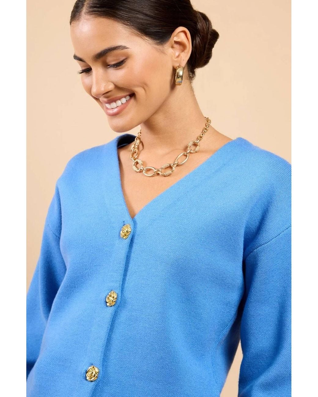 Little Mistress Blue Button Detail Knit Cardigan