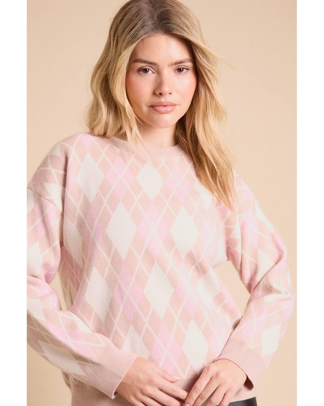 Dorothy Perkins Pink Argyle Fine Knitted Jumper