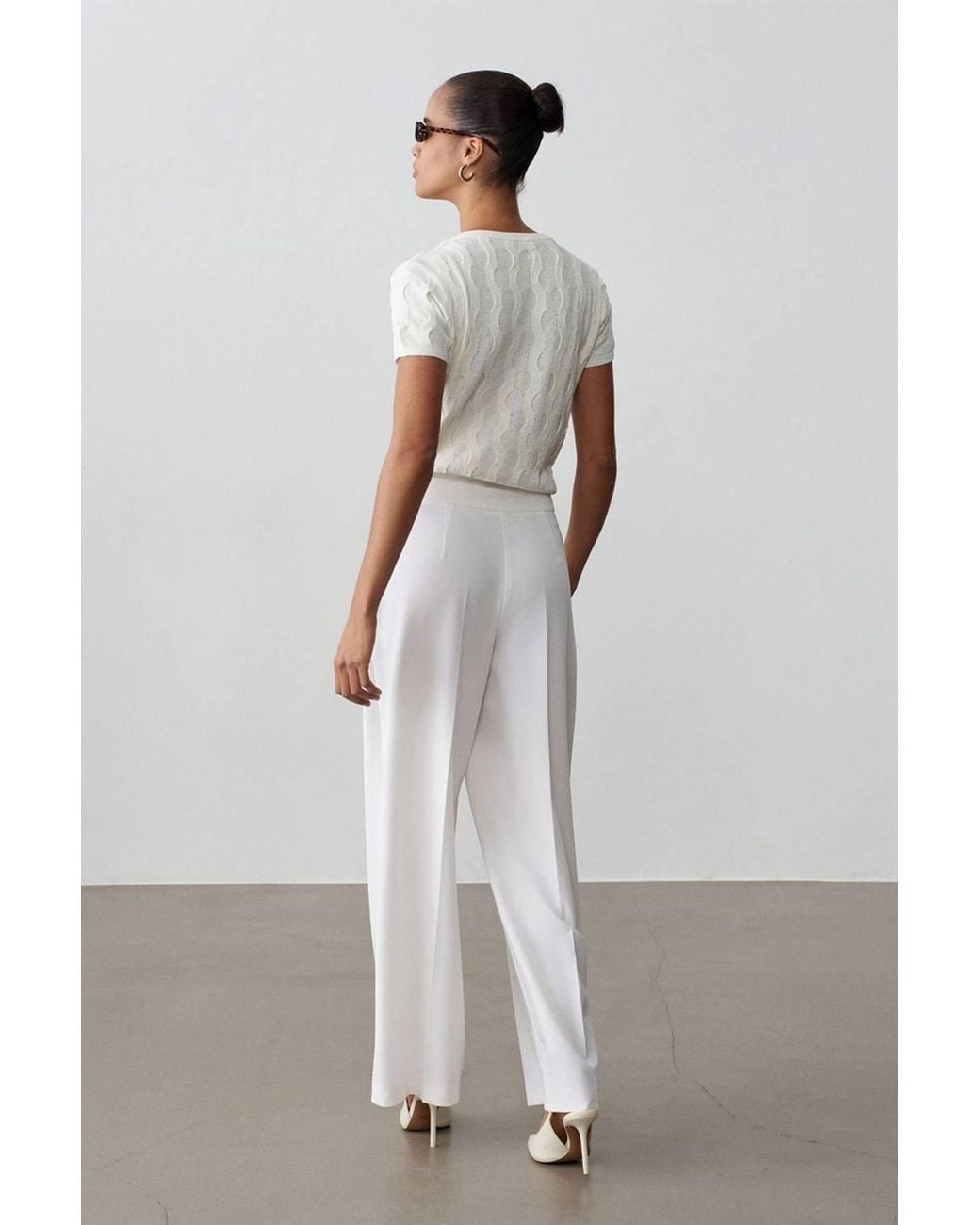 Dilvin Green Wide-Leg Belted Crepe Trousers