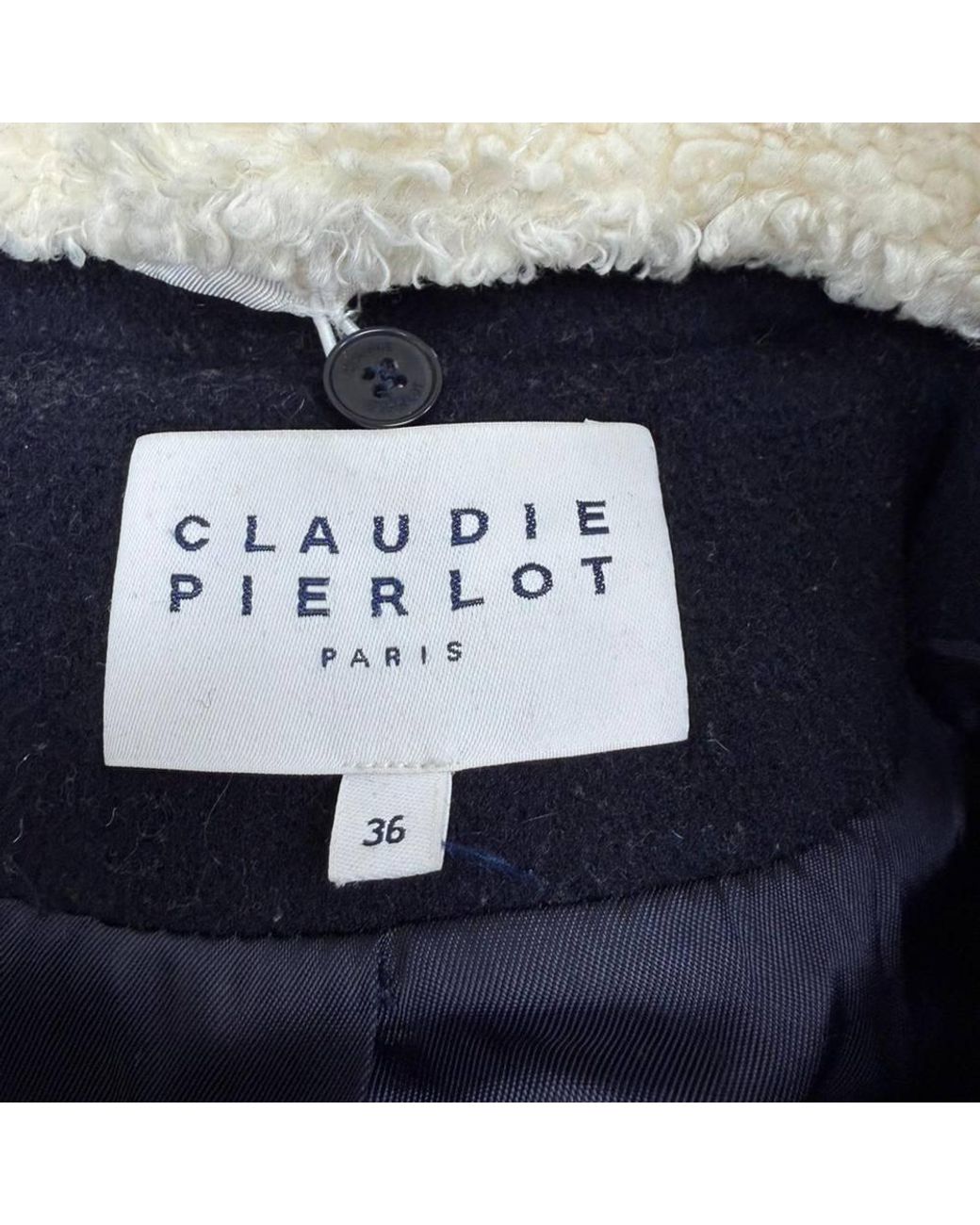 Claudie Pierlot Blue Preloved Round Neck Sheared-Collar Coat