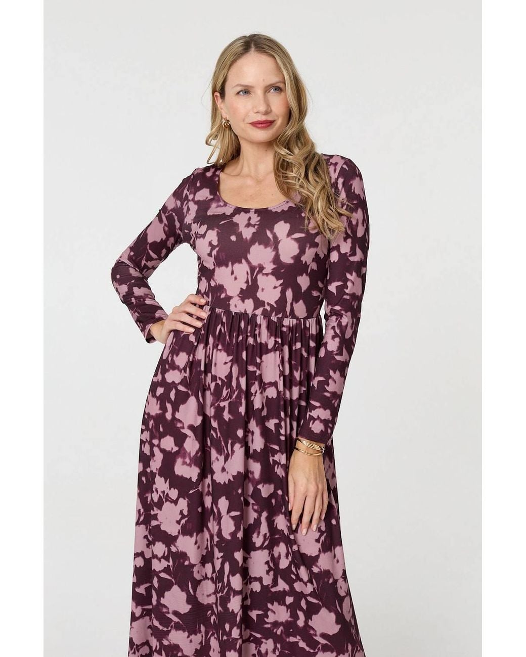Izabel London Red Floral Long Sleeve Jersey Maxi Dress