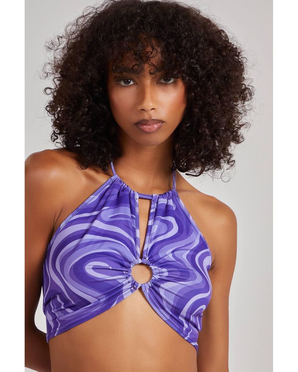 Pink Vanilla Purple Swirl Print Halterneck Top