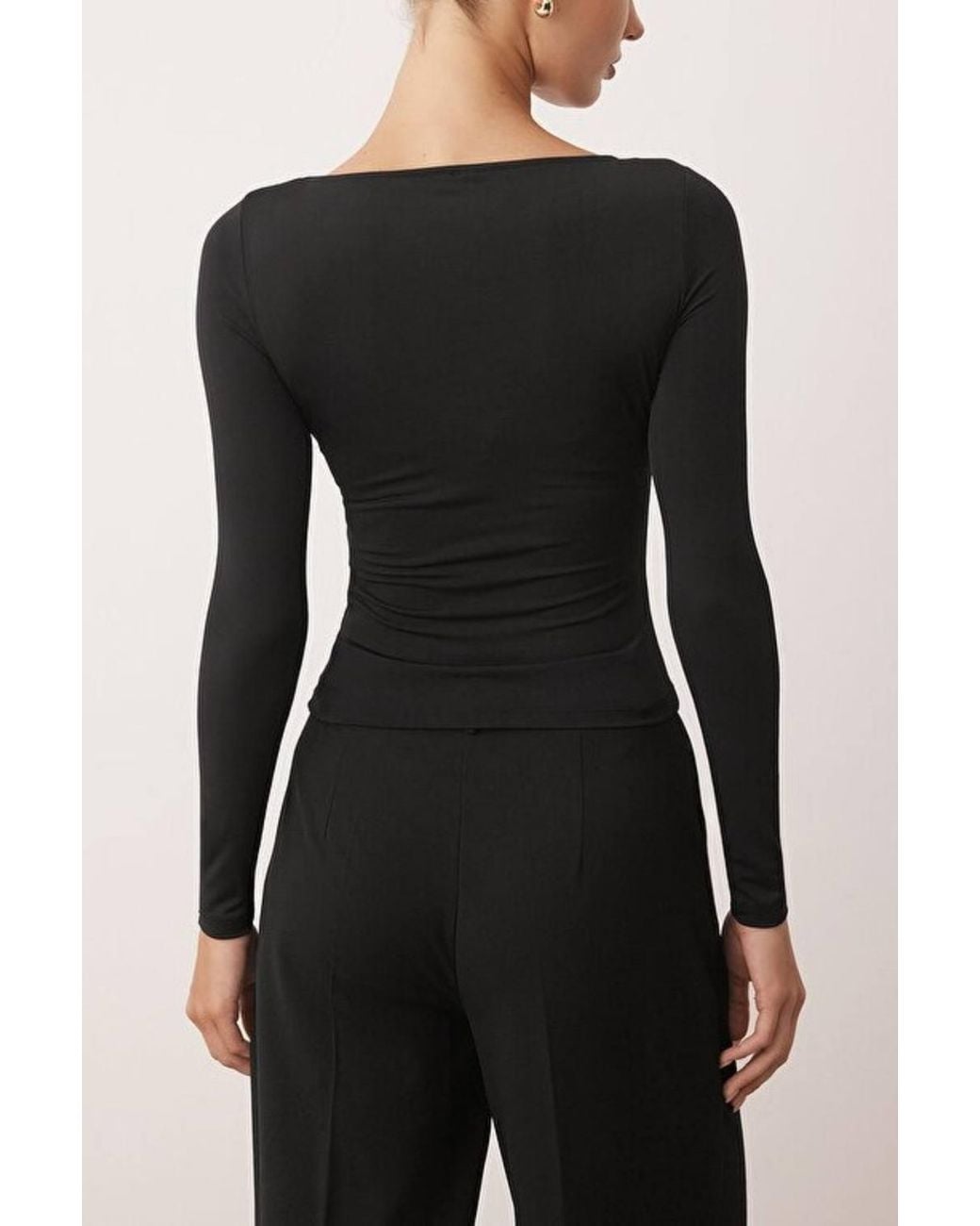 WOVCOR Black Cut Out Long Sleeve Fitted Knit Top W/ Button Detail