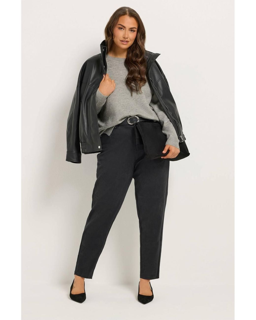 Yours Black Faux Suede Barrel Trousers
