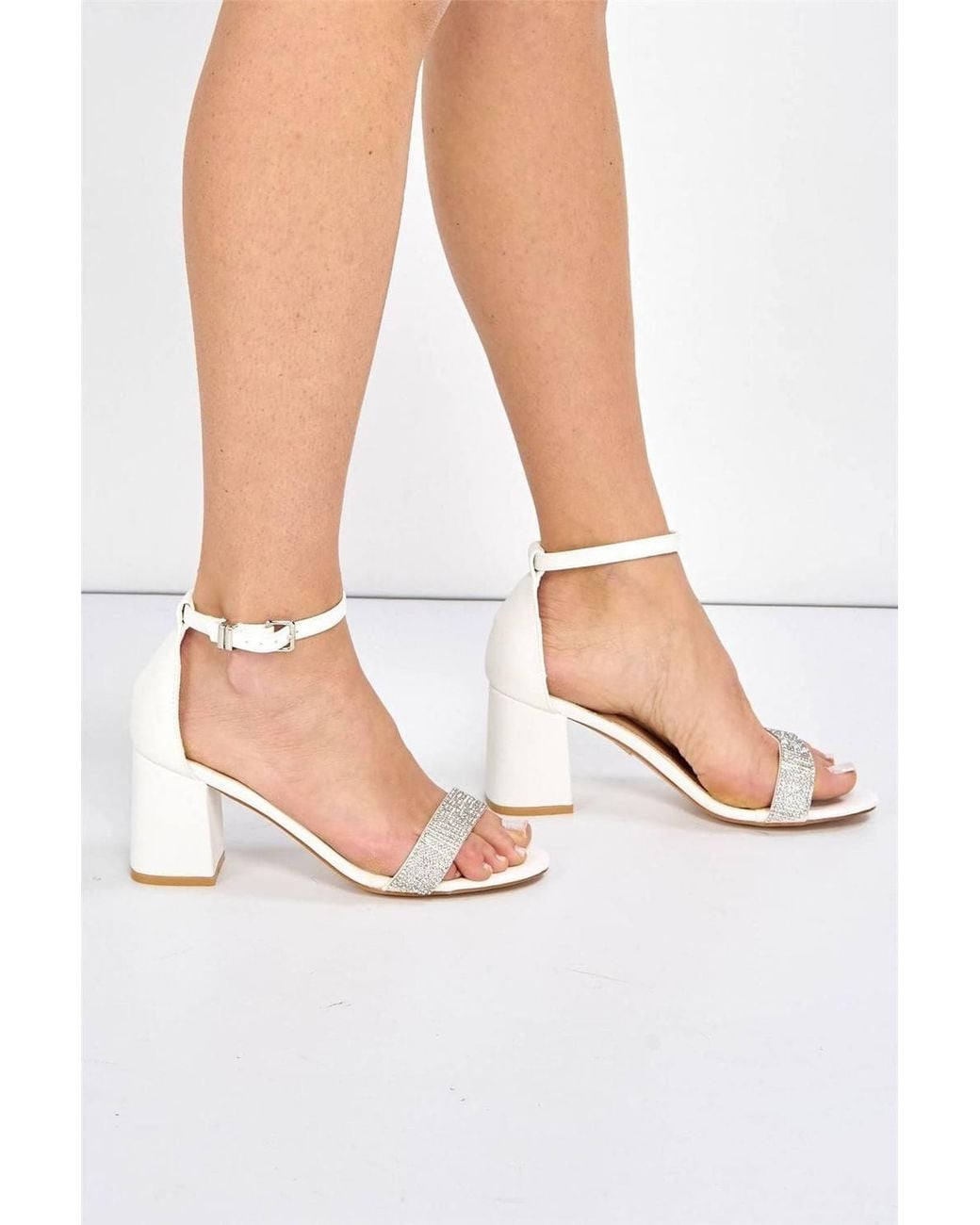 Miss Diva White Asti Block Heel Ankle Strap Pu Sandals
