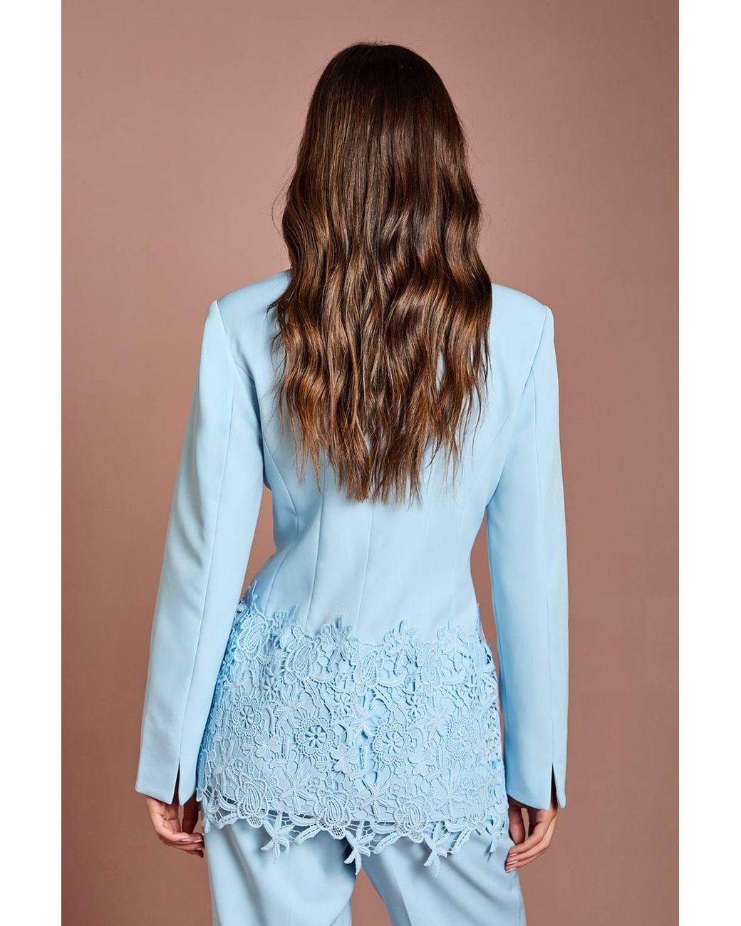 Coast Blue Single Breasted Lace Trim Fitted Blazer