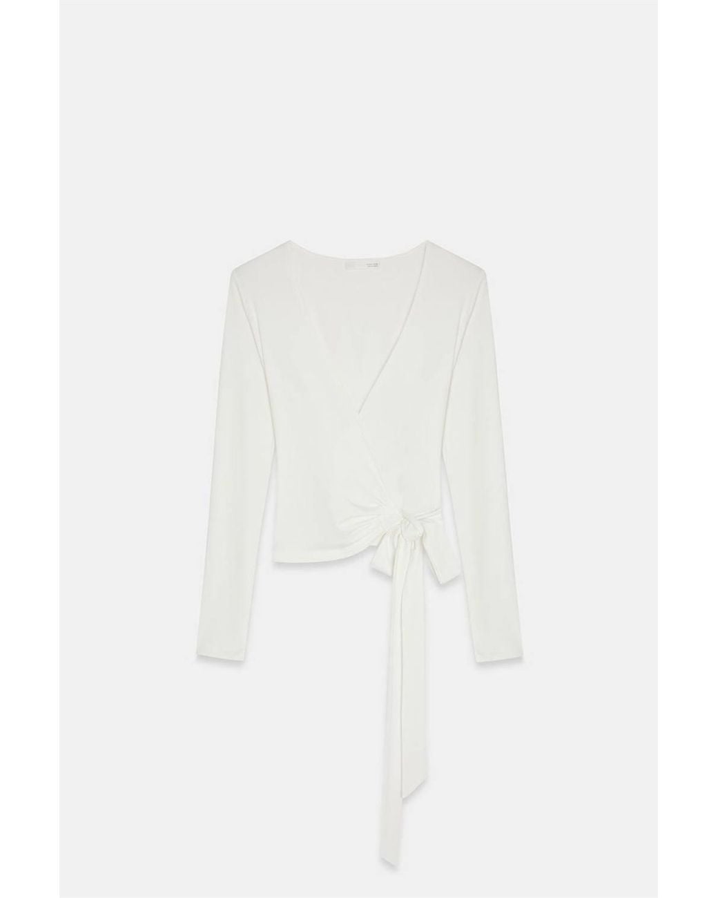 Dilvin White Crop Wrap Blouse With Tie Detail