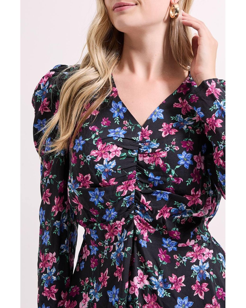 Dorothy Perkins Blue Button Detail Printed Peplum Blouse