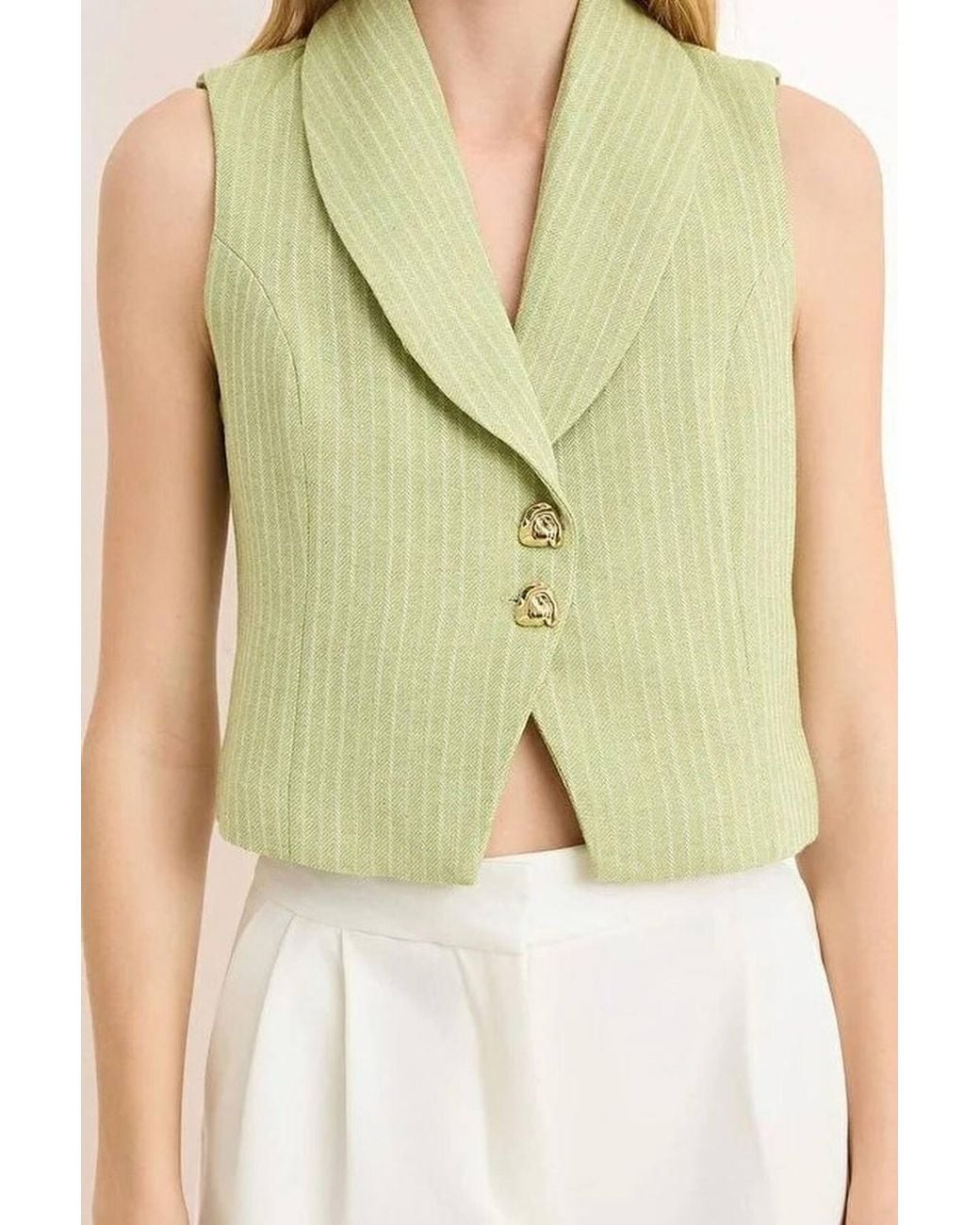 WOVCOR Green Lined Cotton Regular Vest W/ Button Detail Sleeveless