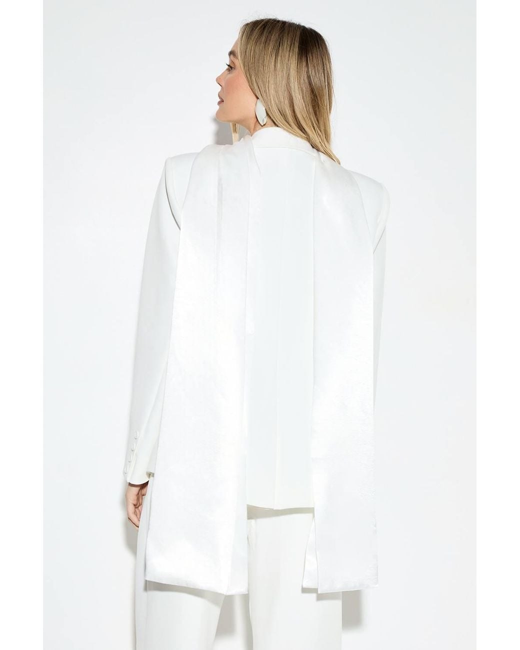 MissPap White Satin Scarf Detail Longline Blazer