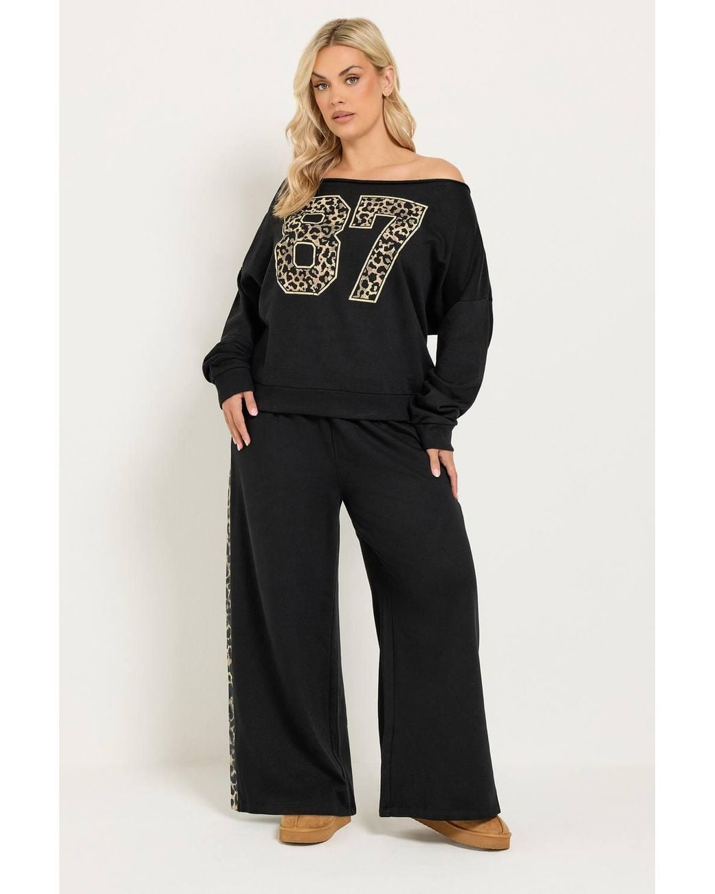 Yours Black Leopard Off-Shoulder Sweatshirt