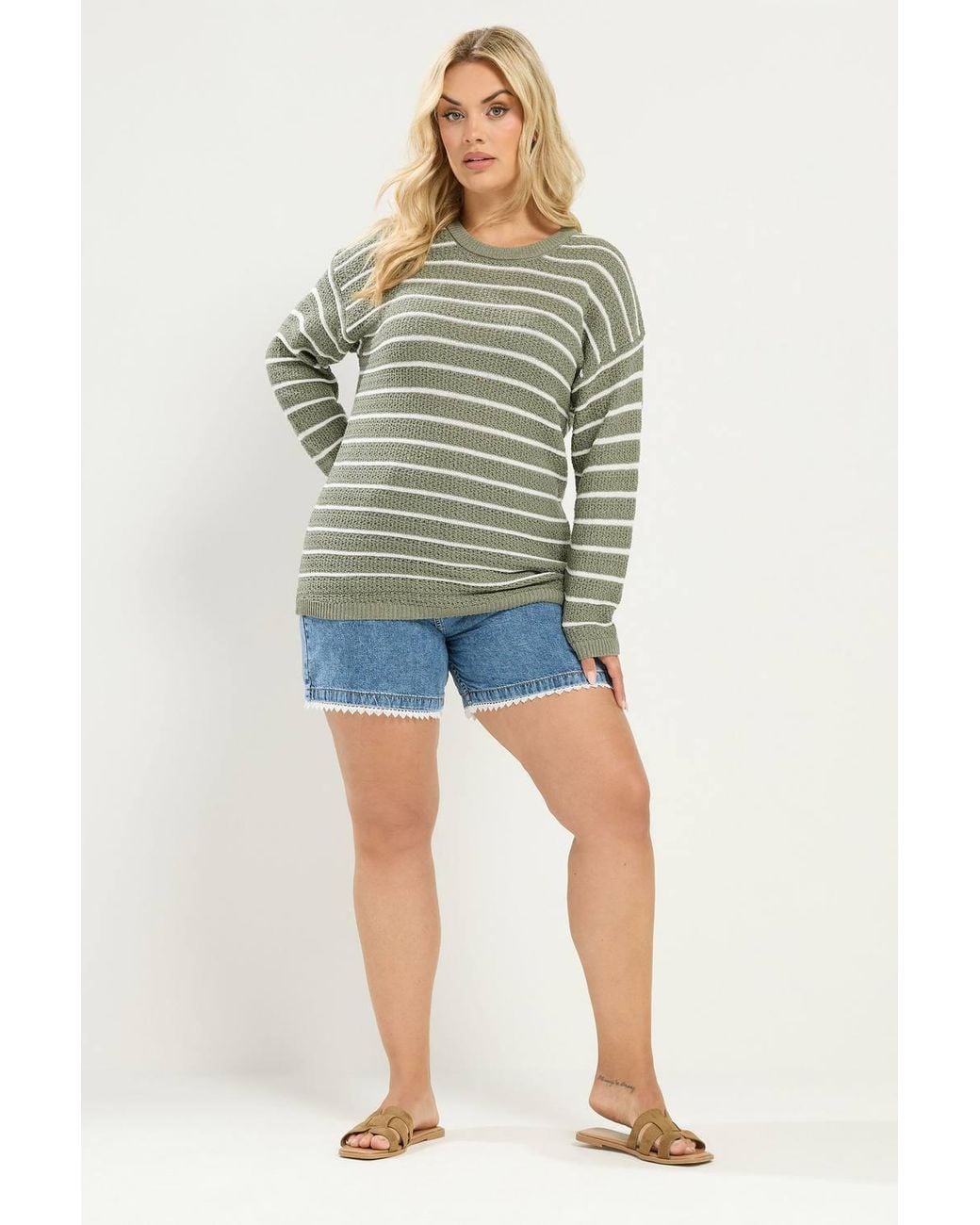 Yours Blue Stripe Knitted Jumper