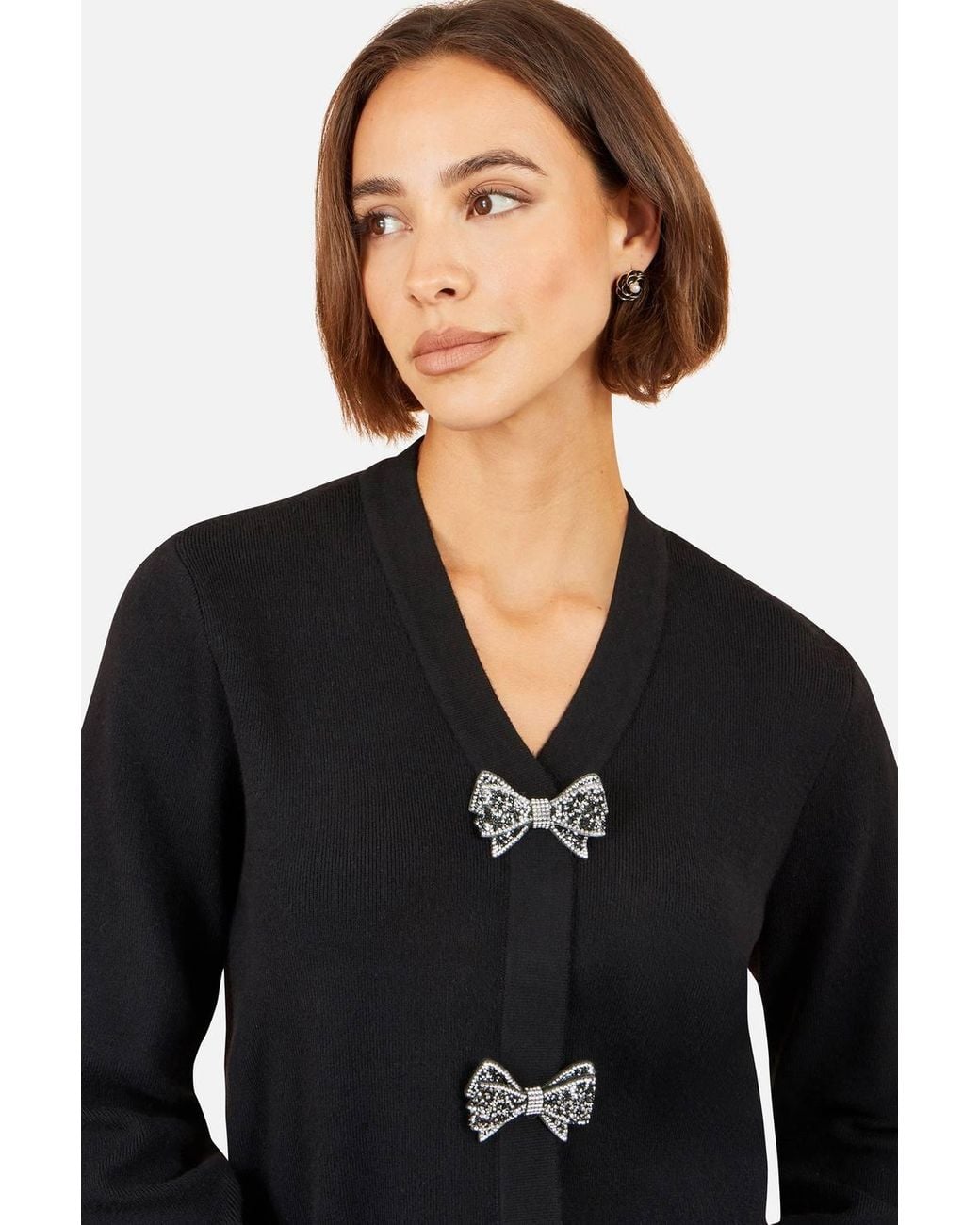 Yumi' Black Sparkle Bow Cardigan