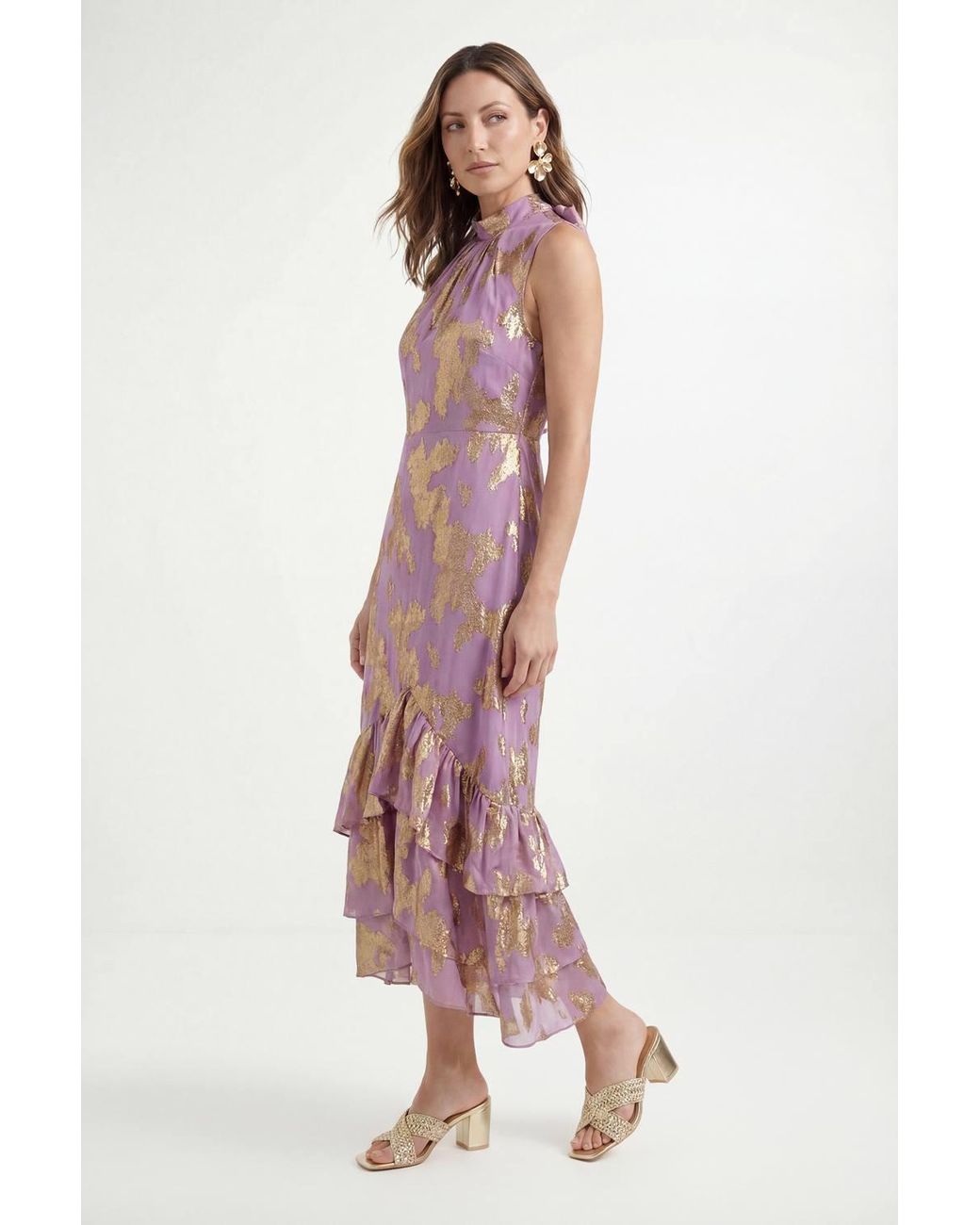 Wallis Pink Petite Metallic Ruffle Hem Maxi Dress