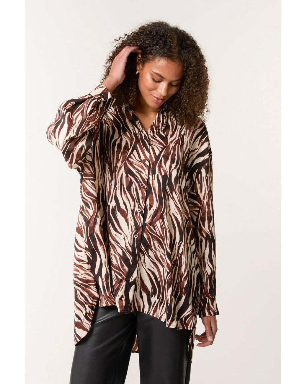 Blue Vanilla Brown Elasticated Waist Long Sleeve Slip On Turtleneck Blouse