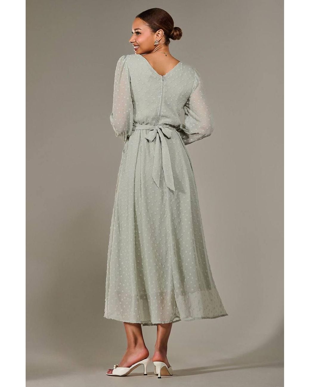 Jolie Moi Brown Long Sleeve Chiffon Midaxi Dress