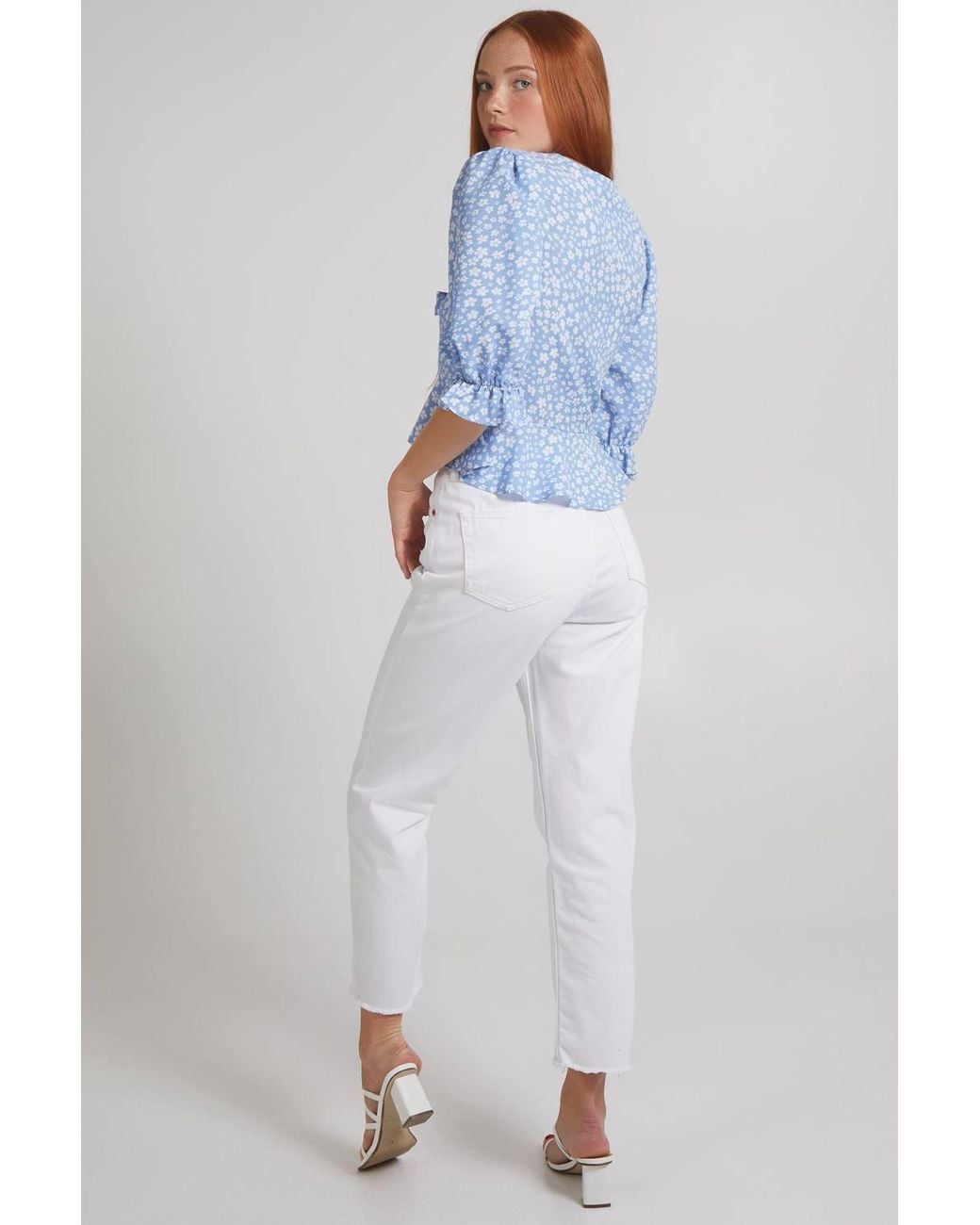 Pink Vanilla Blue Ditsy Print Tie Front Crop Top