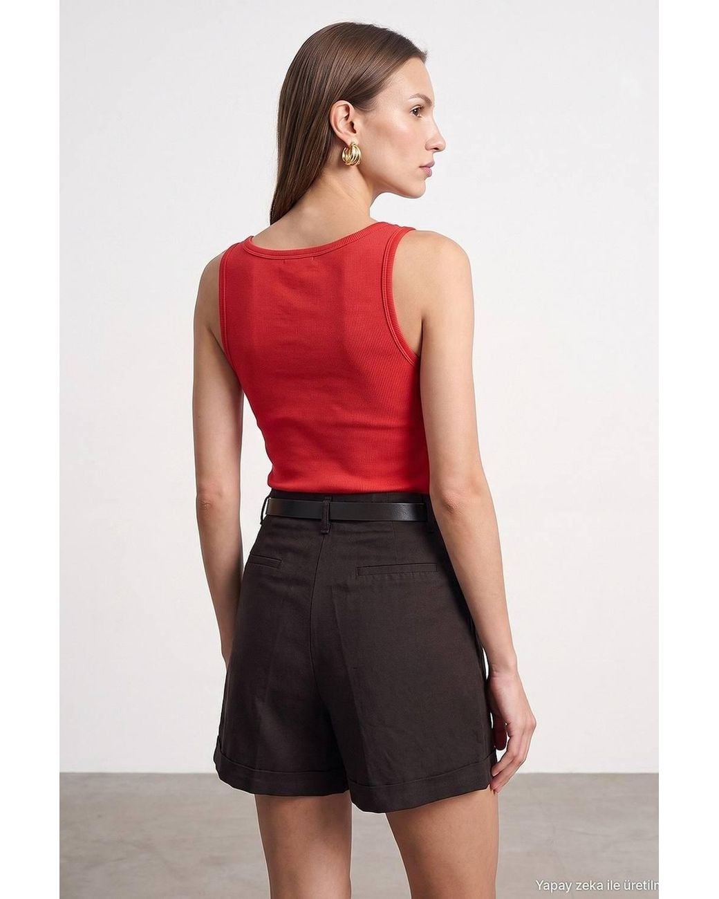 Dilvin Red Slim Fit Sleeveless Jersey Cami Blouse