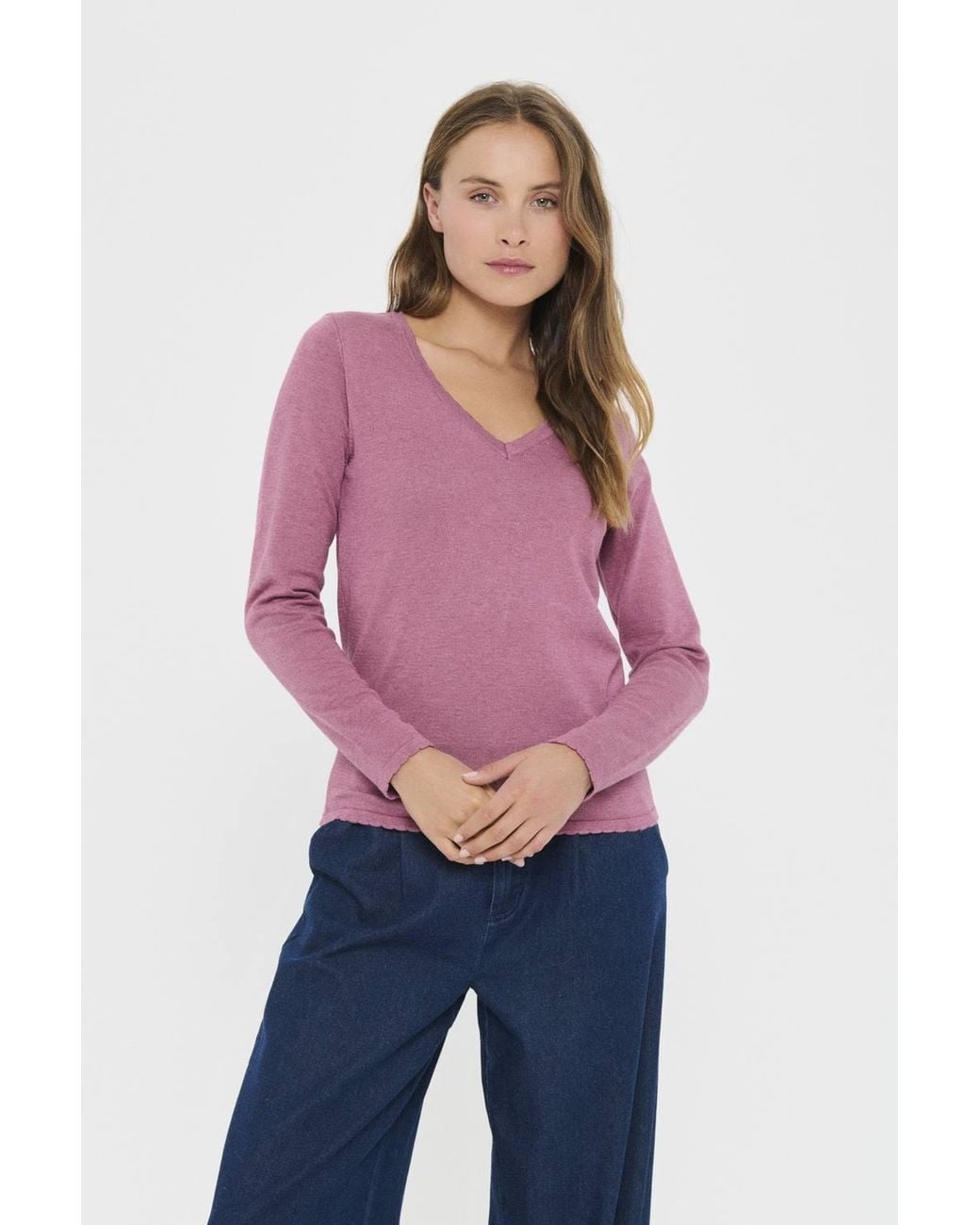 Saint Tropez Pink Milasz Long Sleeve V-Neck Jumper