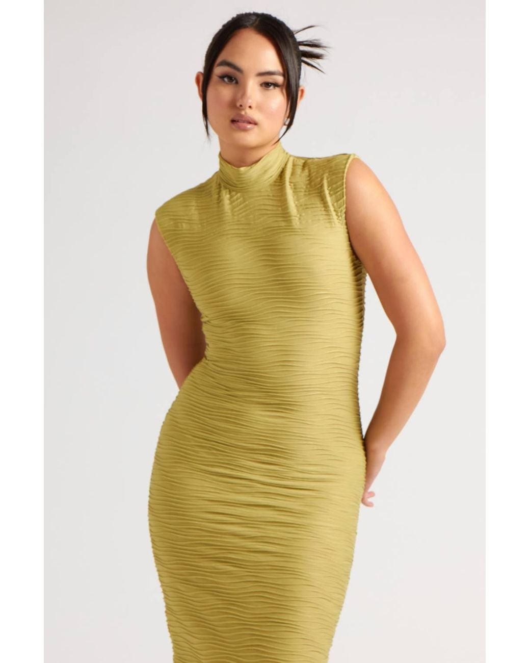 Urban Bliss Yellow Textured Midi Dress