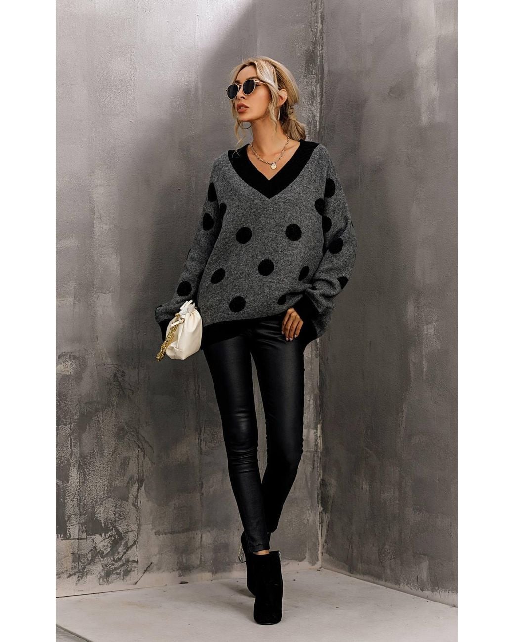 FS Collection Gray Wool Blended V Neck Jumper