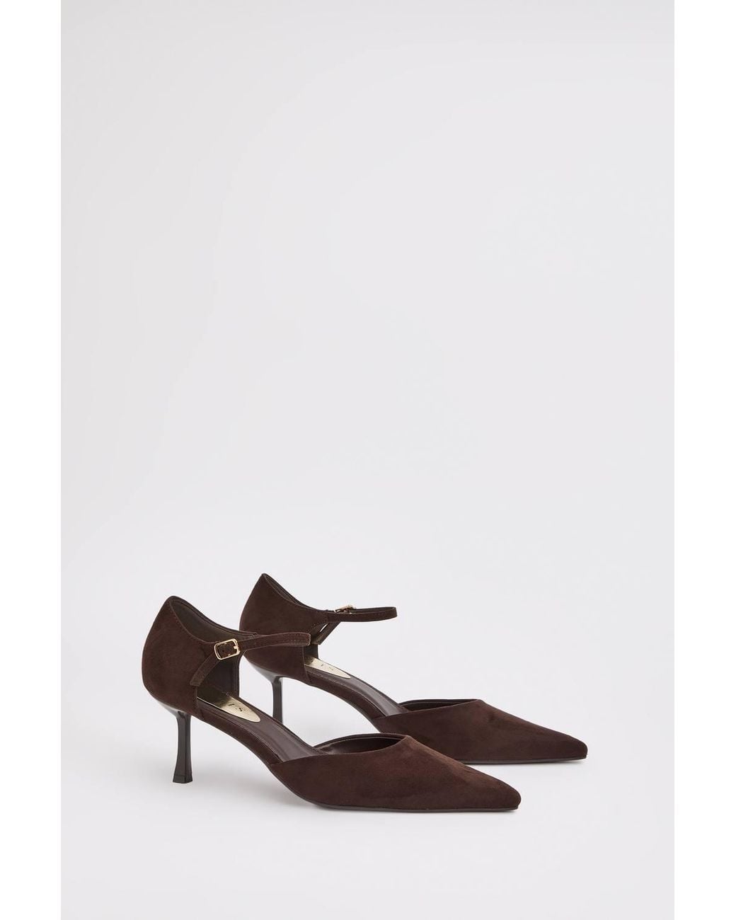 Wallis Brown Lydia Faux Suede Ankle Strap Medium Stiletto Heel Court Shoes