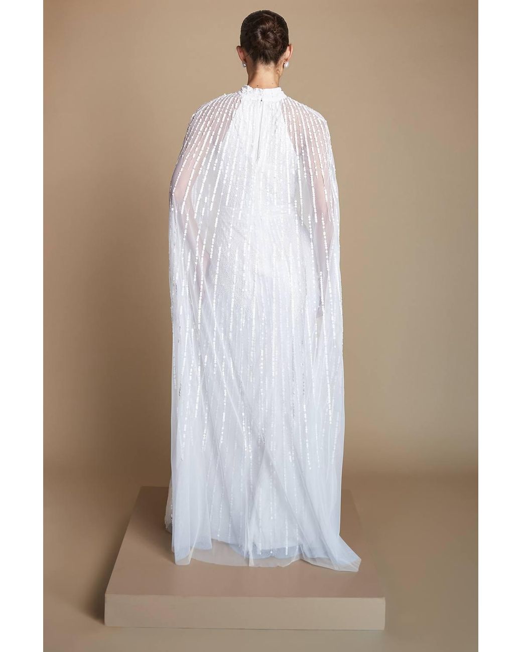 Coast Brown Linear Embellished Cape Detail Wedding Dress