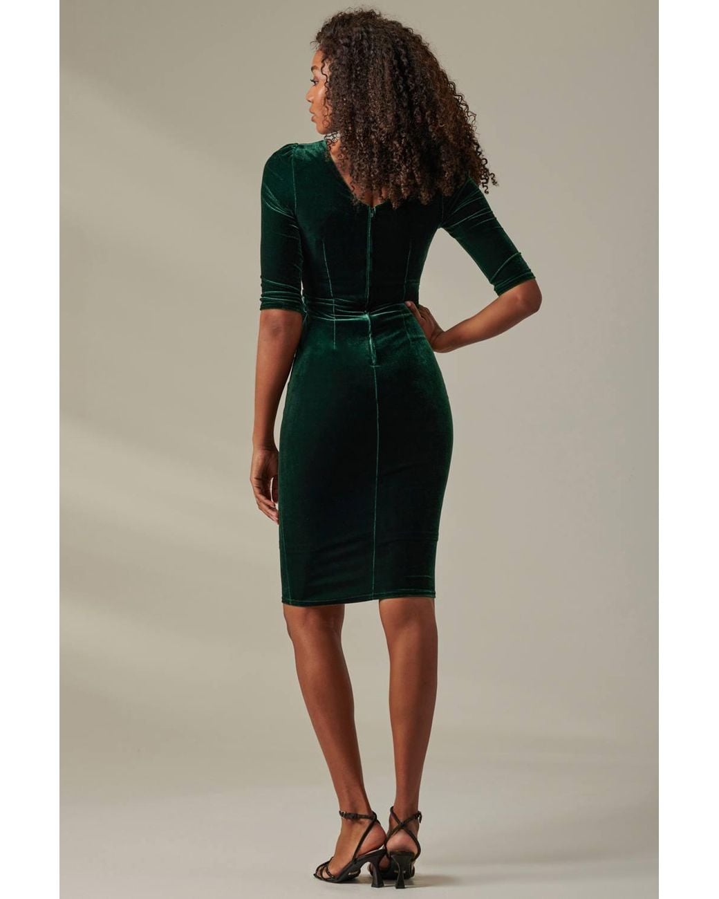 Jolie Moi Green Velvet Side Tie Midi Dress